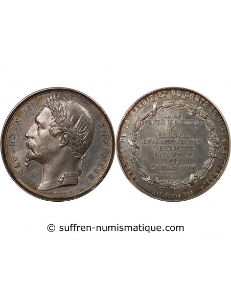 NAPOLEON III - MEDAILLE ETAIN 1860, Annexion de la Savoie et du compté de Nice
