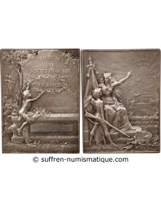 UNION DES SOCIÉTÉS DE TIR DE FRANCE - PLAQUE ARGENT poinçon Corne