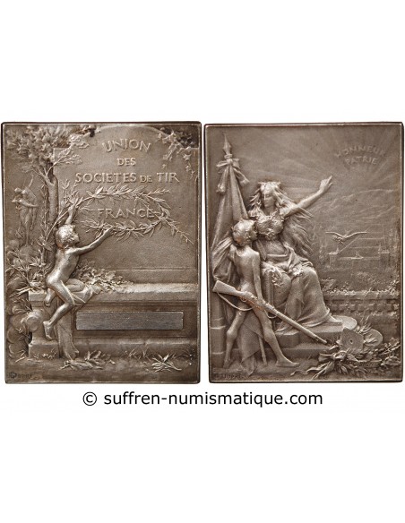 UNION DES SOCIÉTÉS DE TIR DE FRANCE - PLAQUE ARGENT poinçon Corne