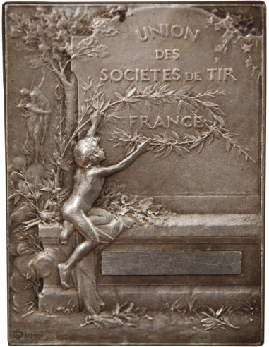 UNION DES SOCIÉTÉS DE TIR DE FRANCE - PLAQUE ARGENT poinçon Corne