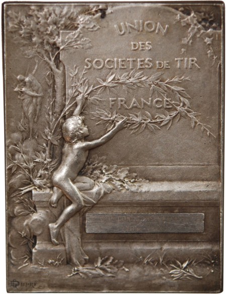 UNION DES SOCIÉTÉS DE TIR DE FRANCE - PLAQUE ARGENT poinçon Corne
