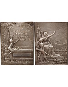 UNION DES SOCIÉTÉS DE TIR DE FRANCE - PLAQUE ARGENT poinçon Corne 2