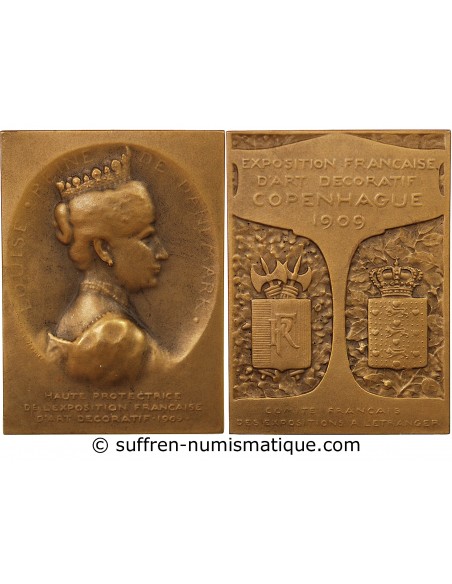 EXPOSITION FRANCAISE D'ART DECORATIF, 1909 COPENHAGUE- PLAQUE BRONZE