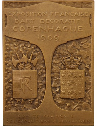 EXPOSITION FRANCAISE D'ART DECORATIF, 1909 COPENHAGUE- PLAQUE BRONZE