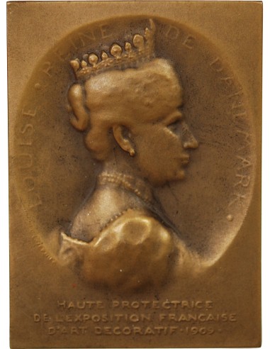 EXPOSITION FRANCAISE D'ART DECORATIF, 1909 COPENHAGUE- PLAQUE BRONZE