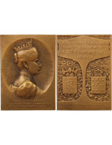 EXPOSITION FRANCAISE D'ART DECORATIF, 1909 COPENHAGUE- PLAQUE BRONZE