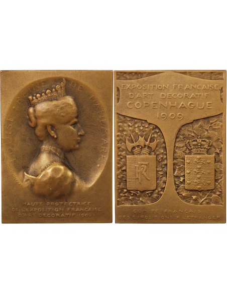 EXPOSITION FRANCAISE D'ART DECORATIF, 1909 COPENHAGUE- PLAQUE BRONZE