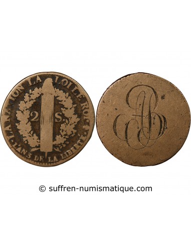 LOUIS XVI, CONSTITUTION - JETON MARIAGE A.B., MODULE 2 SOLS AU FAISCEAU 1791 A PARIS