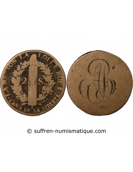 LOUIS XVI, CONSTITUTION - JETON MARIAGE A.B., MODULE 2 SOLS AU FAISCEAU 1791 A PARIS