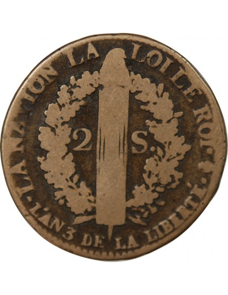 LOUIS XVI, CONSTITUTION - JETON MARIAGE A.B., MODULE 2 SOLS AU FAISCEAU 1791 A PARIS