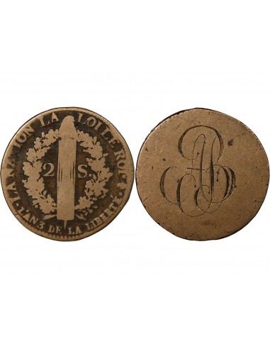 LOUIS XVI, CONSTITUTION - JETON MARIAGE A.B., MODULE 2 SOLS AU FAISCEAU 1791 A PARIS