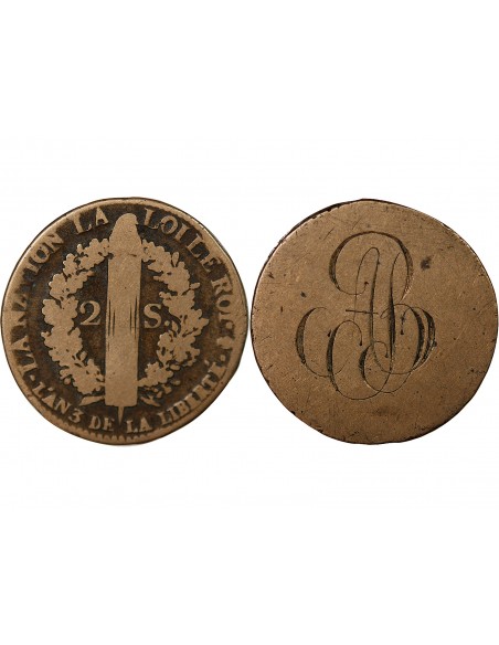 LOUIS XVI, CONSTITUTION - JETON MARIAGE A.B., MODULE 2 SOLS AU FAISCEAU 1791 A PARIS