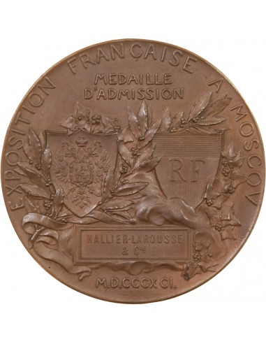 EXPOSITION FRANCAISE DE MOSCOU, 1891 - MEDAILLE CUIVRE O. ROTY - HALLIER / LAROUSSE & CIE