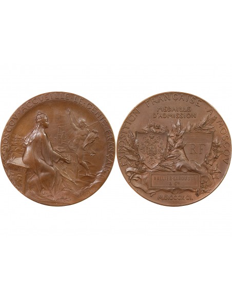 EXPOSITION FRANCAISE DE MOSCOU, 1891 - MEDAILLE CUIVRE O. ROTY - HALLIER / LAROUSSE & CIE