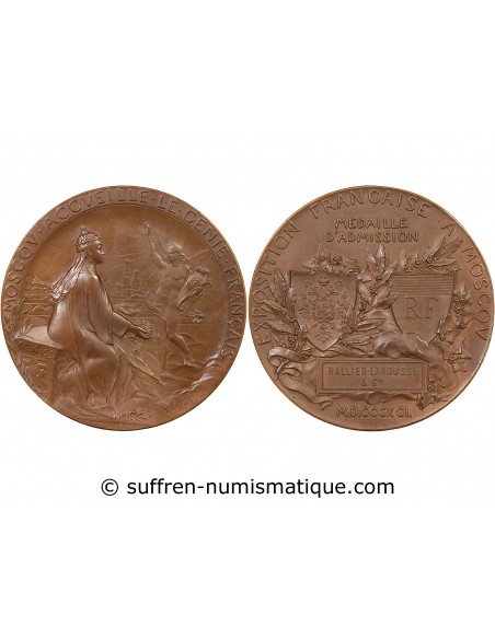 EXPOSITION FRANCAISE DE MOSCOU, 1891 - MEDAILLE CUIVRE O. ROTY - HALLIER / LAROUSSE & CIE