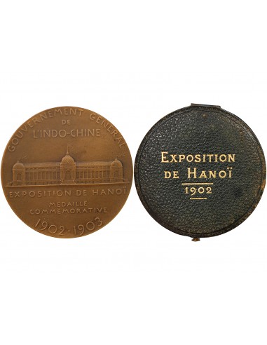 INDOCHINE, EXPOSITION DE HANOI, 1902/1903 - ECRIN ET MEDAILLE BRONZE - O. ROTY