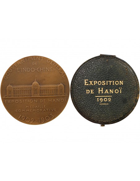 INDOCHINE, EXPOSITION DE HANOI, 1902/1903 - ECRIN ET MEDAILLE BRONZE - O. ROTY