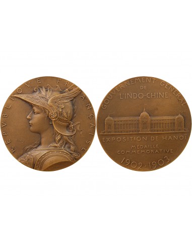 INDOCHINE, EXPOSITION DE HANOI, 1902/1903 - ECRIN ET MEDAILLE BRONZE - O. ROTY