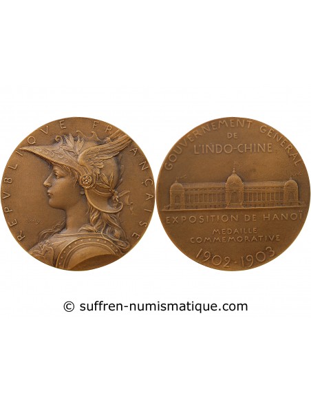INDOCHINE, EXPOSITION DE HANOI, 1902/1903 - ECRIN ET MEDAILLE BRONZE - O. ROTY