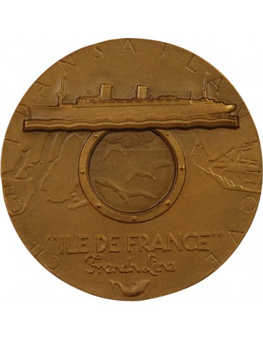 CIE GLE TRANSATLANTIQUE, PAQUEBOT "ILE DE FRANCE" - MEDAILLE BRONZE MARCEL RENARD, 1949