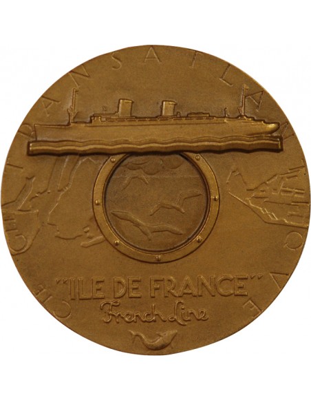 CIE GLE TRANSATLANTIQUE, PAQUEBOT "ILE DE FRANCE" - MEDAILLE BRONZE MARCEL RENARD, 1949