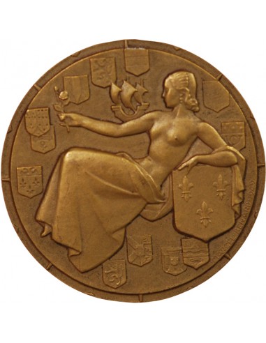 CIE GLE TRANSATLANTIQUE, PAQUEBOT "ILE DE FRANCE" - MEDAILLE BRONZE MARCEL RENARD, 1949