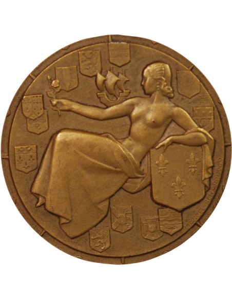 CIE GLE TRANSATLANTIQUE, PAQUEBOT "ILE DE FRANCE" - MEDAILLE BRONZE MARCEL RENARD, 1949