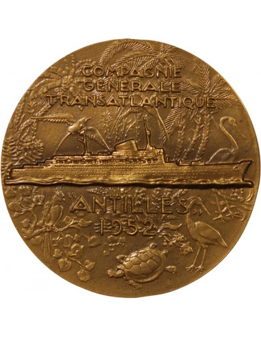 CIE GLE TRANSATLANTIQUE, PAQUEBOT "ANTILLES" - MEDAILLE BRONZE R DELAMARRE, 1952