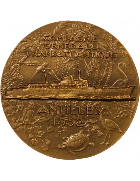 CIE GLE TRANSATLANTIQUE, PAQUEBOT "ANTILLES" - MEDAILLE BRONZE R DELAMARRE, 1952