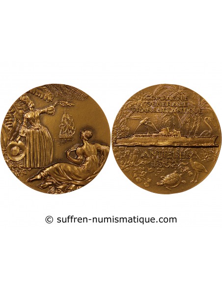 CIE GLE TRANSATLANTIQUE, PAQUEBOT "ANTILLES" - MEDAILLE BRONZE R DELAMARRE, 1952