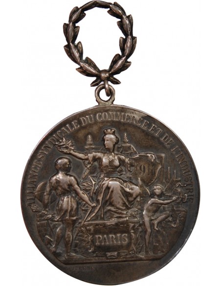 ALLIANCE SYNDICALE DU COMMERCE ET DE L'INDUSTRIE DE PARIS - MEDAILLE ARGENT, VERNON - 1911, "GROSSE F"