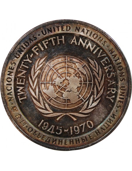 25e ANNIVERSAIRE NATIONS UNIES - MEDAILLE ARGENT - 1945-1970