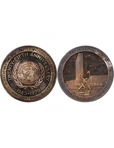 25e ANNIVERSAIRE NATIONS UNIES - MEDAILLE ARGENT - 1945-1970