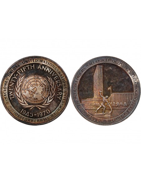 25e ANNIVERSAIRE NATIONS UNIES - MEDAILLE ARGENT - 1945-1970