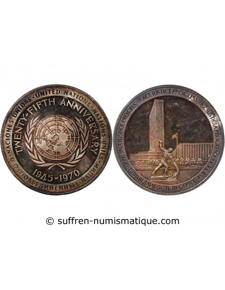 25e ANNIVERSAIRE NATIONS UNIES - MEDAILLE ARGENT - 1945-1970