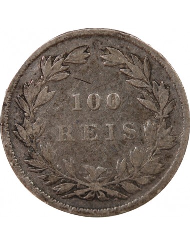 PORTUGAL, PIERRE V - 100 REIS ARGENT 1861 LISBONNE