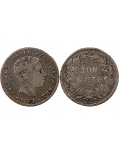 PORTUGAL, PIERRE V - 100 REIS ARGENT 1861 LISBONNE 2