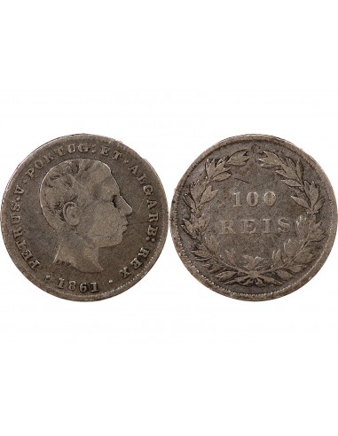 PORTUGAL, PIERRE V - 100 REIS ARGENT 1861 LISBONNE