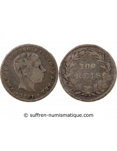 PORTUGAL, PIERRE V - 100 REIS ARGENT 1861 LISBONNE