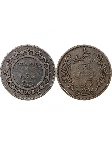 PROTECTORAT FRANCAIS DE TUNISIE, ALI - 1 FRANC ARGENT 1891 A PARIS