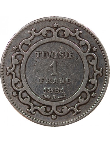 PROTECTORAT FRANCAIS DE TUNISIE, ALI - 1 FRANC ARGENT 1891 A PARIS