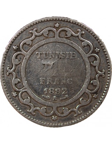 PROTECTORAT FRANCAIS DE TUNISIE, ALI - 1 FRANC ARGENT 1892 A PARIS