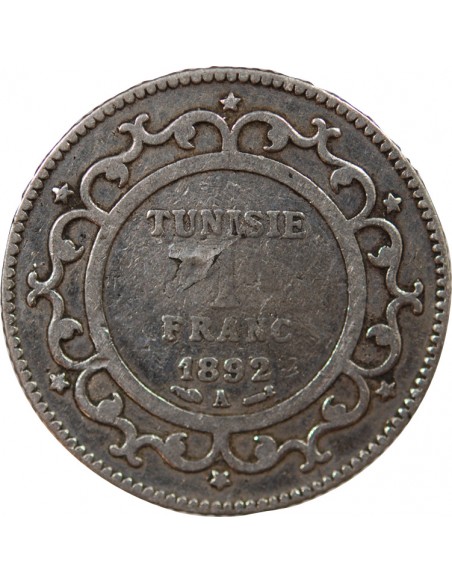 PROTECTORAT FRANCAIS DE TUNISIE, ALI - 1 FRANC ARGENT 1892 A PARIS