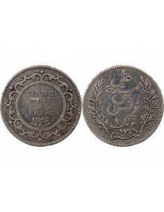 PROTECTORAT FRANCAIS DE TUNISIE, ALI - 1 FRANC ARGENT 1892 A PARIS 2
