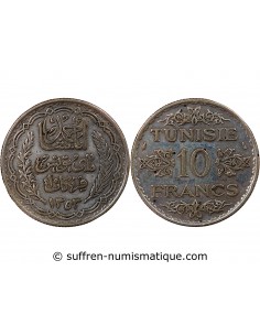 PROTECTORAT FRANCAIS DE TUNISIE, AHMAD PASHA - 10 FRANCS ARGENT 1353 (1935)