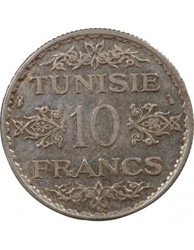 PROTECTORAT FRANCAIS DE TUNISIE, AHMAD PASHA - 10 FRANCS ARGENT 1353 (1935)