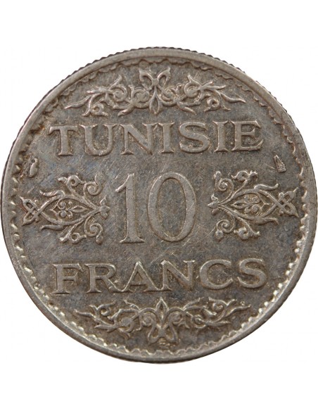 PROTECTORAT FRANCAIS DE TUNISIE, AHMAD PASHA - 10 FRANCS ARGENT 1353 (1935)