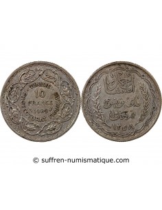 PROTECTORAT FRANCAIS DE TUNISIE, AHMAD PASHA - 10 FRANCS ARGENT 1358 (1939)