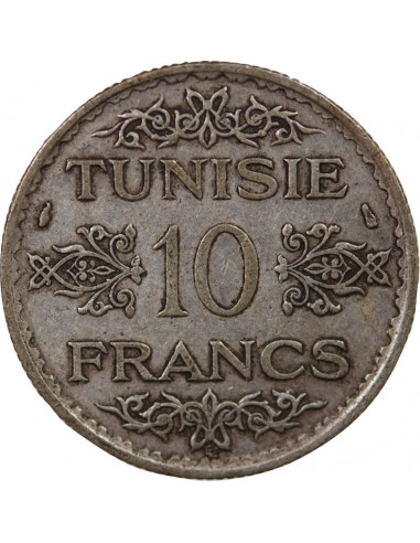 PROTECTORAT FRANCAIS DE TUNISIE, AHMAD PASHA - 10 FRANCS ARGENT 1353 (1935)