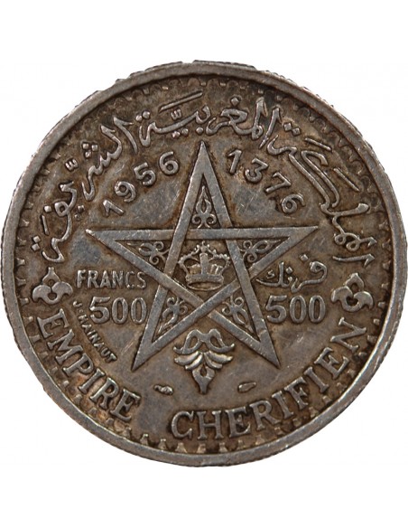 MAROC, MOHAMMED V - 500 FRANCS ARGENT 1376 (1956)
